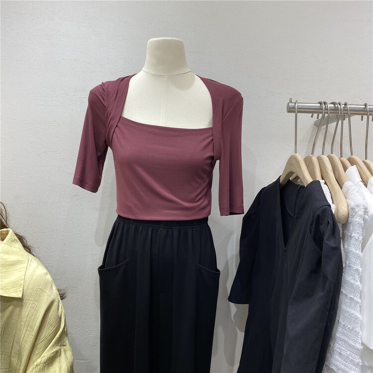 [Ersan] square neck slim fit short sleeve T-shirt 71484# zxl