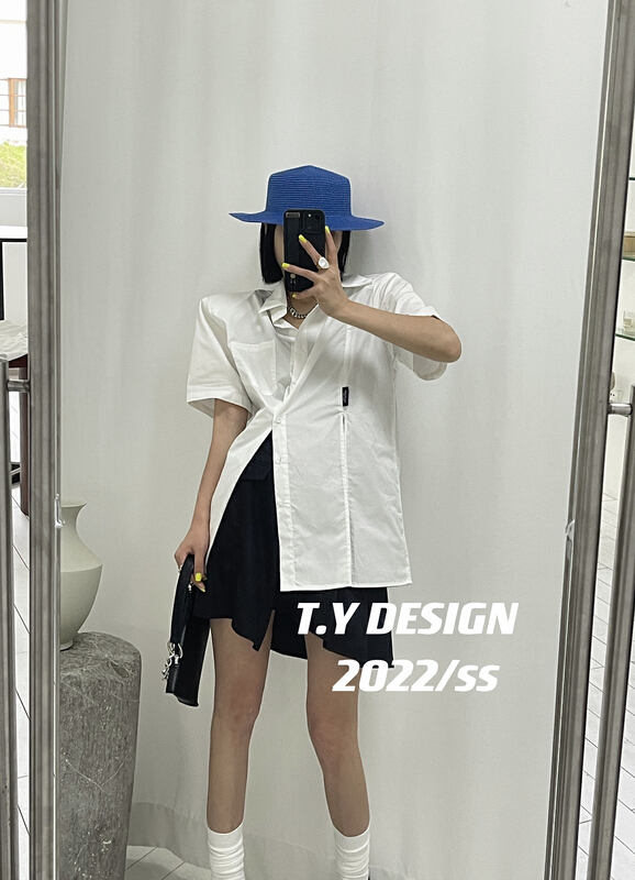 [T.Y tangyuanjia] Korean fashion solid color split shirt 2058# ozq