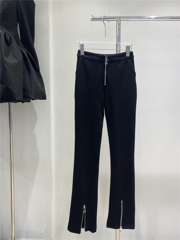 [Tan] slim casual pants p2981# zxx with zipper design at the hem