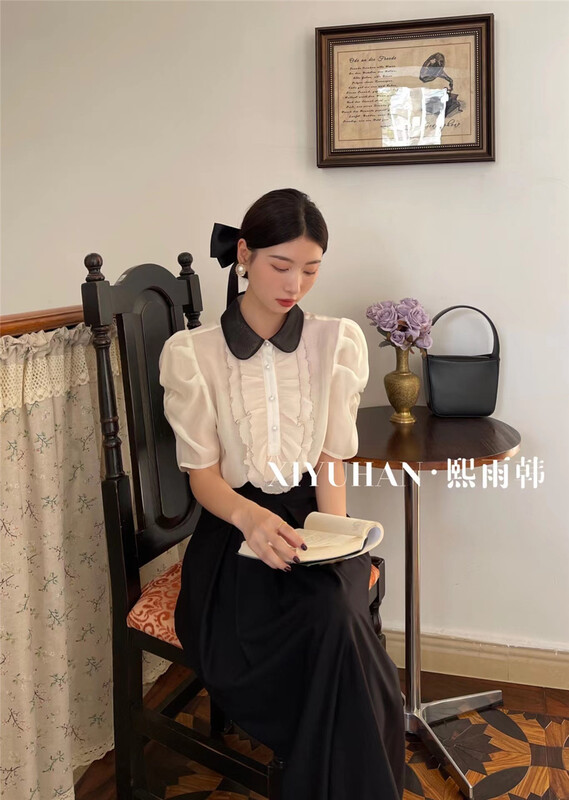 [xiyuhan] French court style color contrast temperament shirt y911# zxx