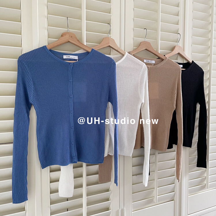 New year in early spring! [uh] Tencel round neck solid color versatile knitted cardigan 7303# hjy