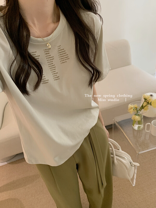 New in early summer! [miss miss home] versatile small letter printed short sleeve T-shirt 8y019# ZSY