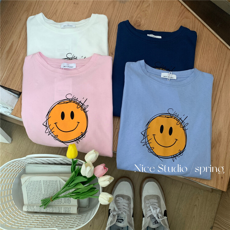 [naisijia nice studio] Korean smiley face printed short sleeve T-shirt 0711# zxl