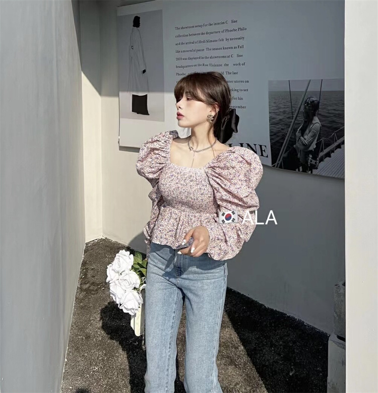 New year in early spring! [ala] simple and versatile square neck floral blouse 2585# JJ