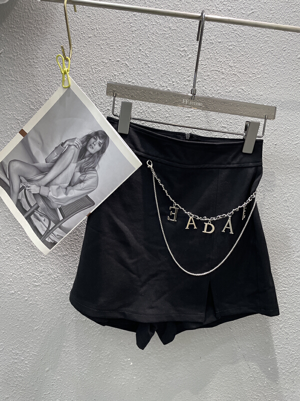 [FF. Studio] female 2022 spring and summer high waist thin split letter chain A-shaped wide leg suit pants skirt (with detachable chain) 3302# ozq