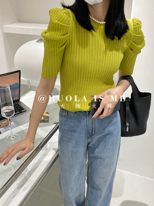 New year in early spring! [hot Huola is me] bubble sleeve slim fit ice silk short sleeve T-shirt 3137# cqw