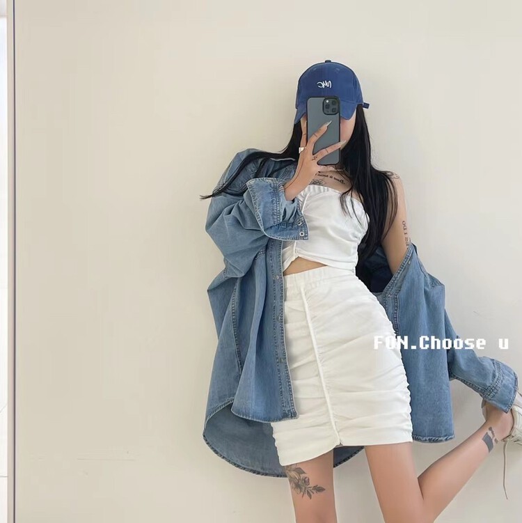 goods in stock! New in early summer! [toko. Z] Korean pleated Strapless Top + Hip Wrap Skirt Suit 2285# cqw