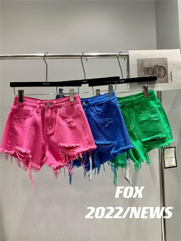 [fox] Korean solid color tassel denim shorts 18158# WTT