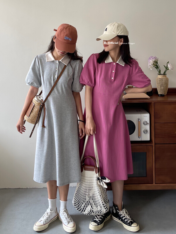 New in early summer! [B plus] ins contrast collar lace up dress 22-358-2# HBx