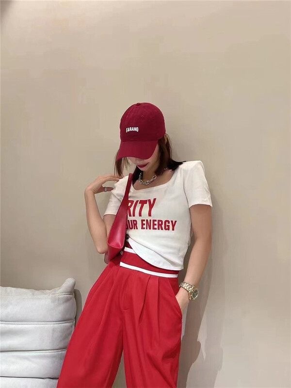 [ACS] letter print short ins short sleeve T-shirt 9680# ozq