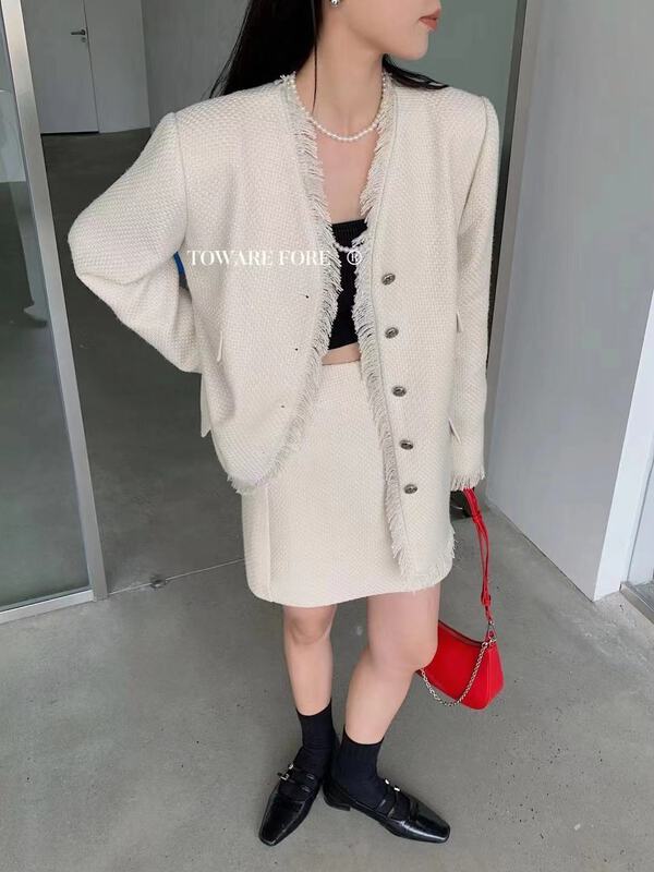 Original price 259.31! New year in early spring! [road front] V-neck single breasted jacket + temperament slim skirt set w6063# zxl