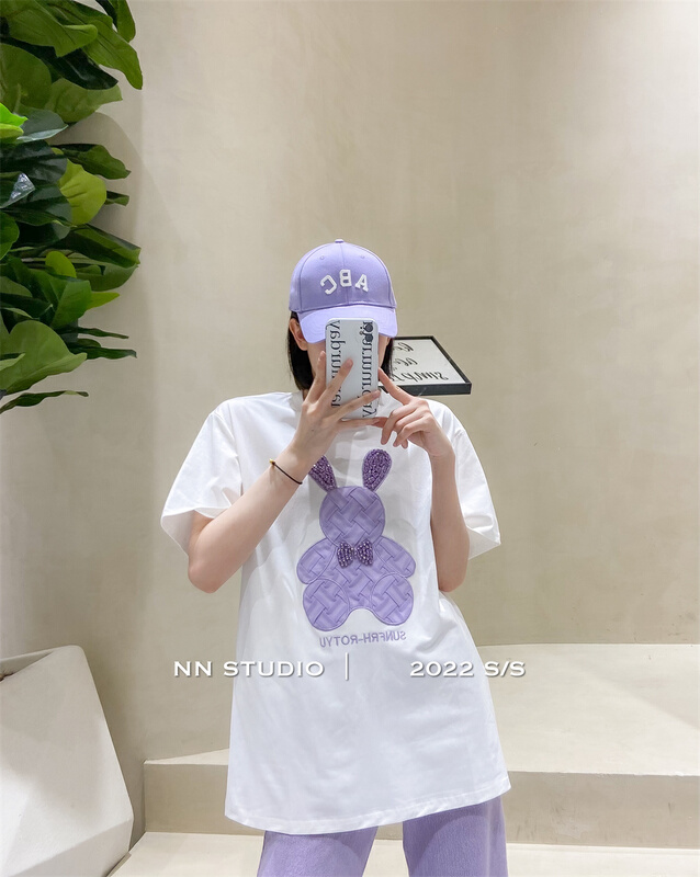 [NN] round neck versatile patch cloth rabbit short sleeve T-shirt 9513# XYY