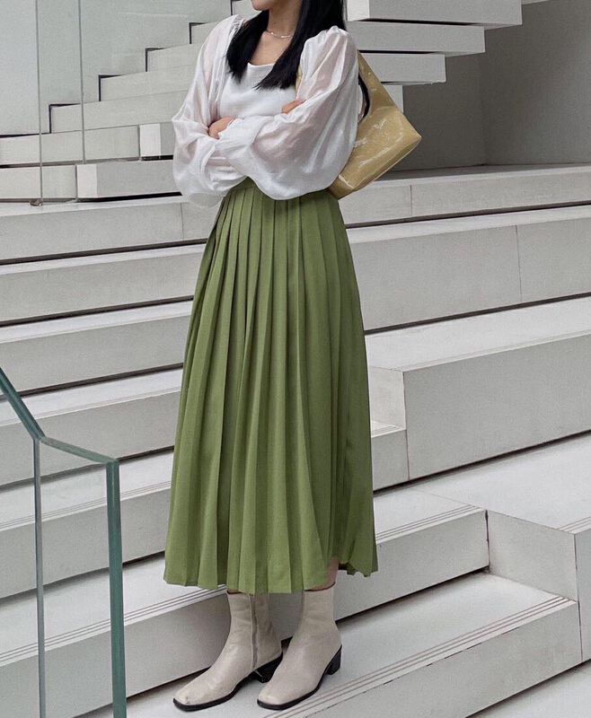 New in early summer! [soul] Korean style versatile high waist pleated skirt at18027211q# CLS