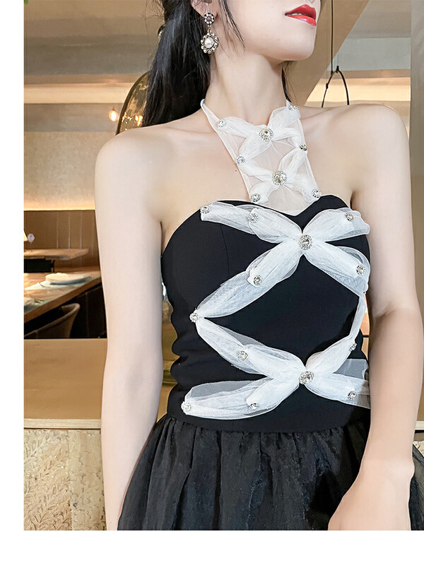 goods in stock! [JM charm] niche design heavy industry mesh splicing exquisite small suspender shirt 8228# JJ