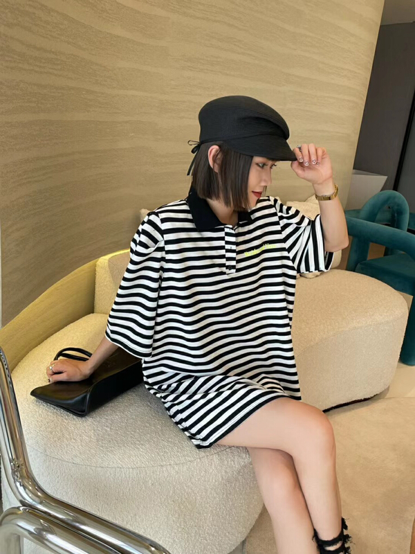 [Yuanxi] Korean loose stripe polo collar short sleeve T-shirt ys1-799# LSL