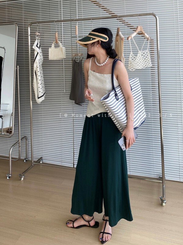 [moment with you] simple vertical feeling wide leg ice silk versatile casual pants 2m070# LSW