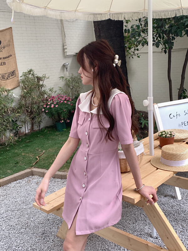 goods in stock! [as] xiaoxiangfeng contrast color Ruffle button dress i6537# hjy