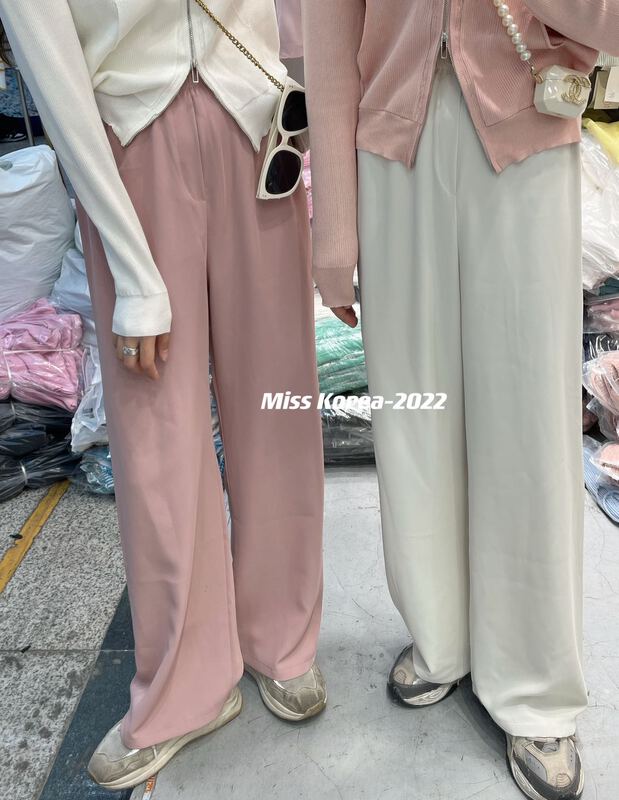 goods in stock! [Miss Korea] Elastic Waist Wide Leg pure color casual pants 6098# HBx