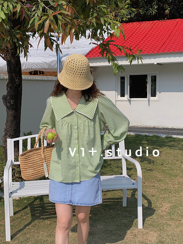 New year in early spring! [VI +] Korean baby collar Plaid blouse 2218 baby collar # LSW