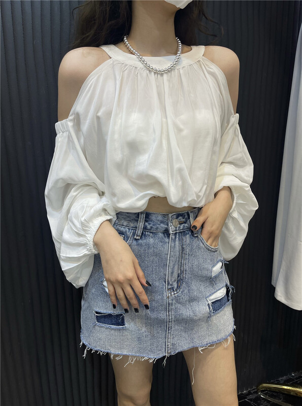 [top close] A-line sewing design denim skirt 20861# ozq