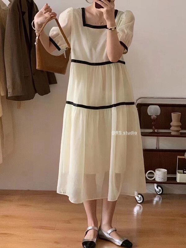[RS] square neck color blocking fashion dress rs1695# XYY