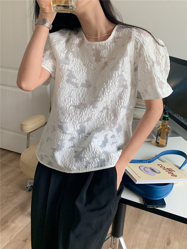 New in early summer! [Chennai] simple hollow out embroidery blouse f025# zxx