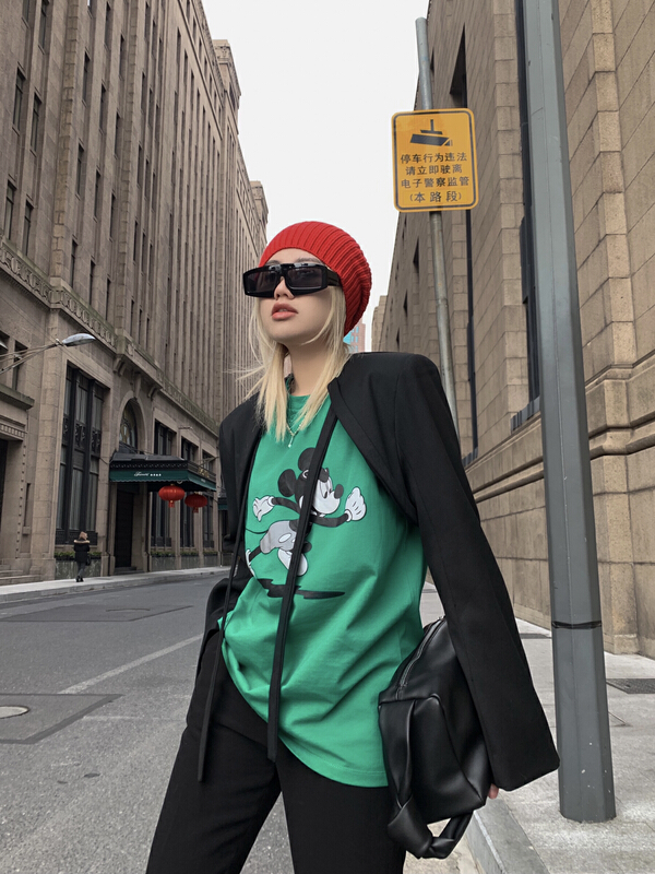Original price 54.64! New year in early spring! [attitude] round neck Mickey print short sleeve T-shirt aq3929# XYJ