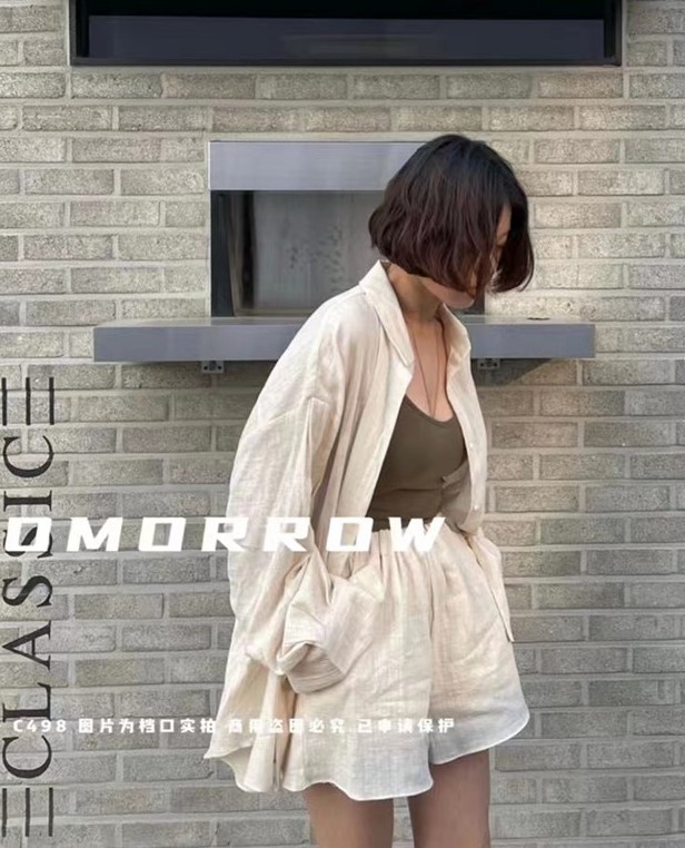 goods in stock! [tomorrow] solid color Korean shirt + casual Shorts Set 5115# ozq