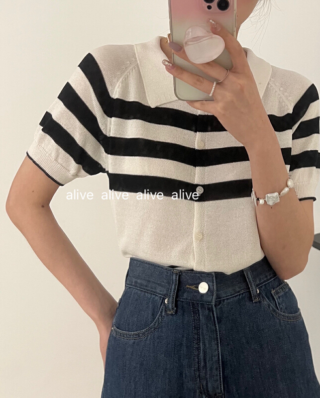 [alive] fashion stripe versatile Pullover Sweater 8039# lwy