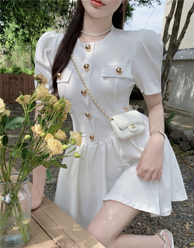 [rasion] fashion solid color round neck dress ys1-8426# LSL