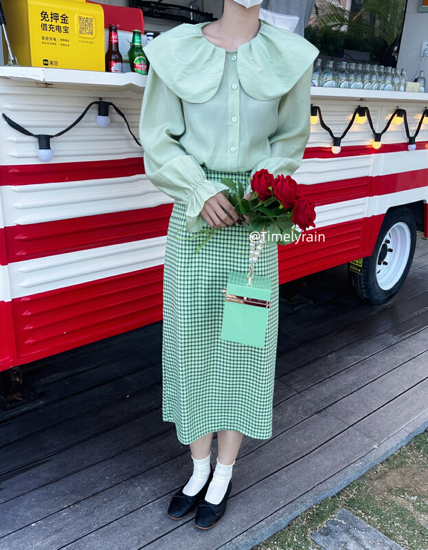 New year in early spring! [timely rain] Han Feng ins sweet retro lattice versatile high waist skirt (only selling skirt) 275119# jhy
