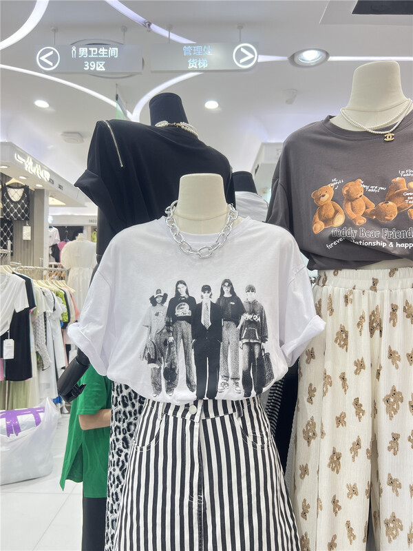 [Zaza] European and American style printed short sleeve T-shirt (excluding necklace) 9039# LSL