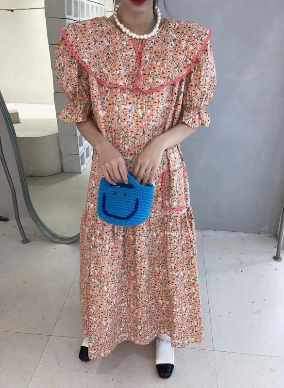 [xixi+] retro floral pleated Korean dress 99098\wtt