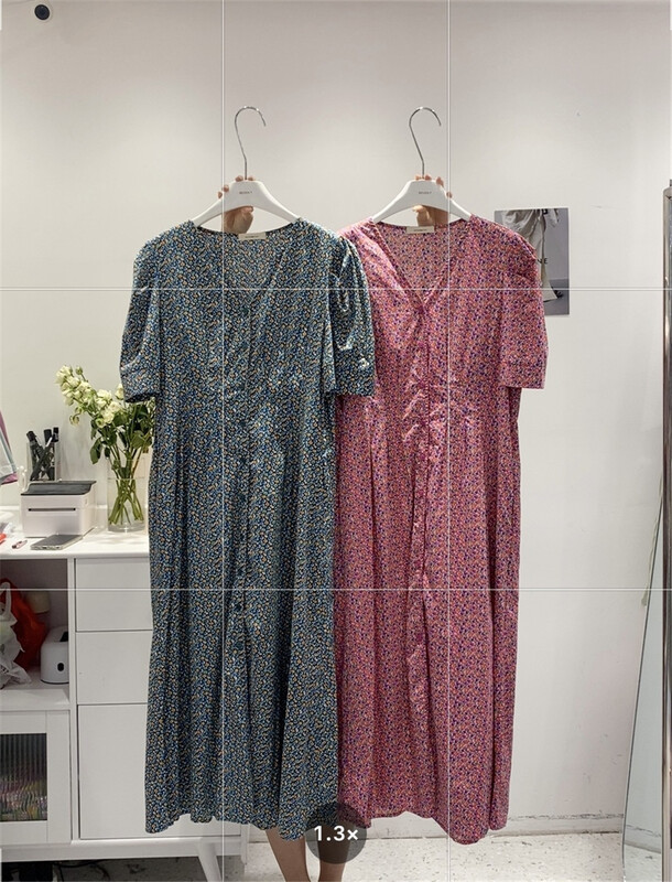 [seven 7] floral pleated V-neck dress 615# WTT