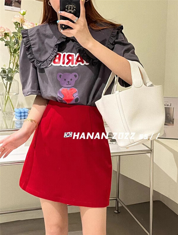 Early spring! [curler] baby collar bear print age reducing short sleeve T-shirt 2839# PCZ