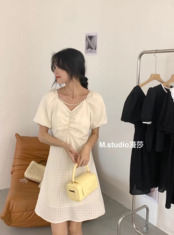 【MSTUDIO漫莎】收腰氣質顯瘦連衣裙(配珍珠鏈)  T037#  LL