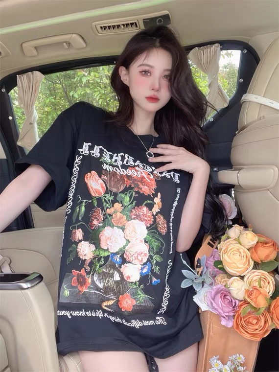 [East room] Vintage flower Pullover short sleeve T-shirt 10-77# WTT