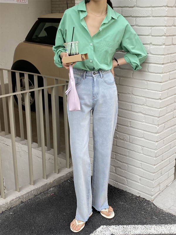 [ohhhh] Korean Vintage woolen edge versatile jeans 1189# CLS