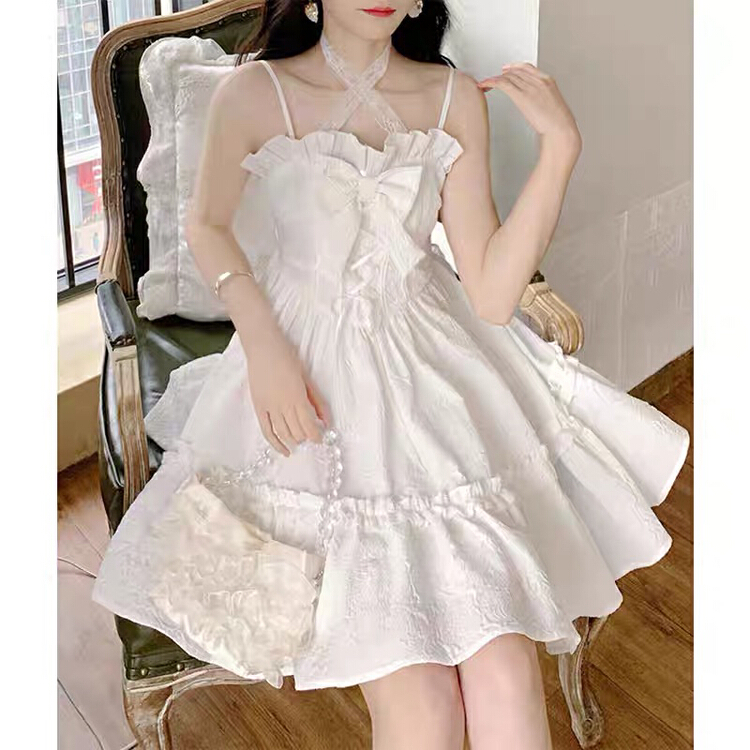[Huaxi] French A-shaped short suspender dress bowknot dress 8699\pcz