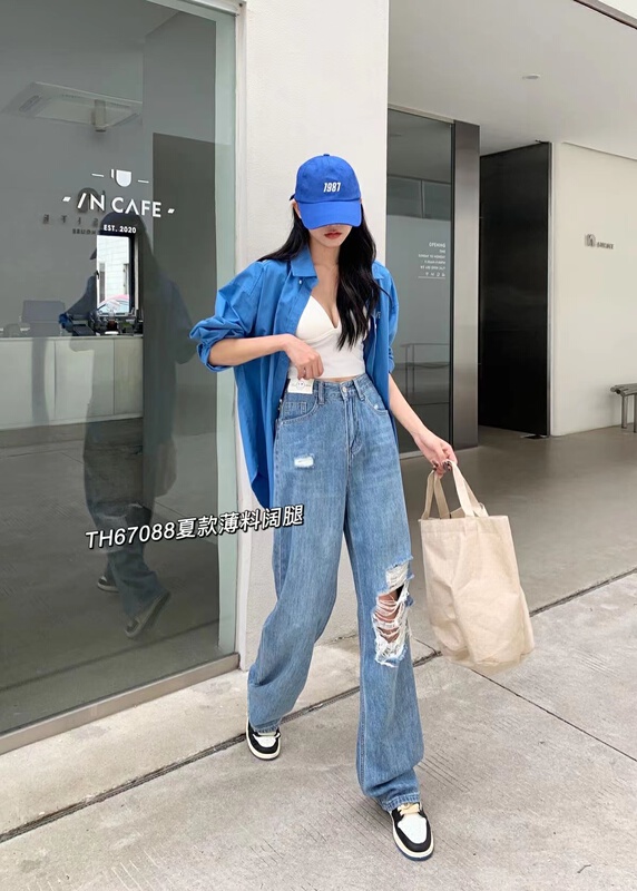 [T.H] Korean simple ripped jeans 67088# LSW