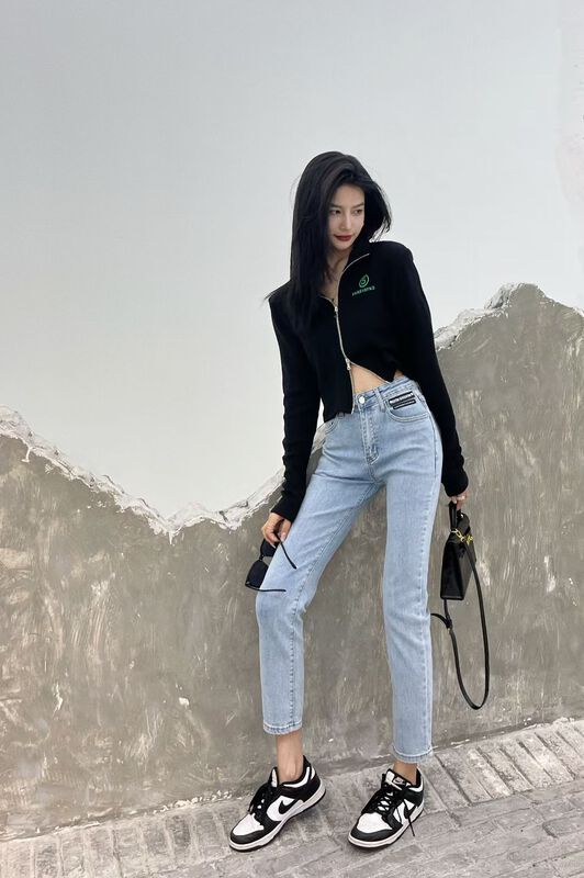 New products in early spring! [x2 Fansi feather] high waist nine point elastic skinny jeans 6019# WTT
