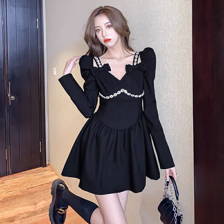 Early spring! [RM. HH] design feeling bright diamond bow dress 255# ozq