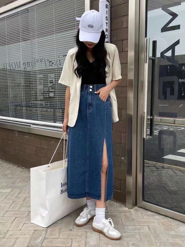 New year in early spring! [fengdebao] Korean split and versatile denim skirt 7261# ozq