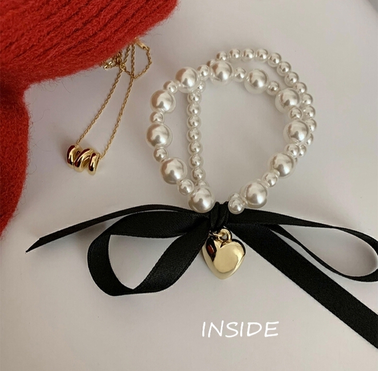 [inside] light luxury exquisite niche temperament pearl bow hair circle headdress t22100# zxl