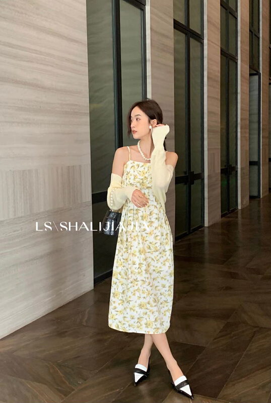 goods in stock! New in early summer! [LS] French broken flowers show thin, medium and long suspender strap skirt 2635# WPL