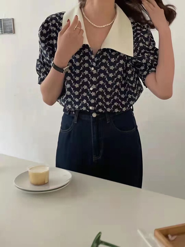 [ya. Mei] single breasted color matching comfortable blouse (only selling blouses) 3636# ll