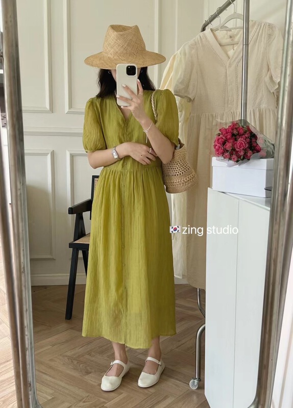 [zingstyle] Korean casual V-neck breasted dress z026# HBx