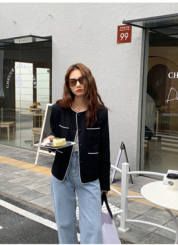 New year in early spring! [the mind] small fragrance color contrast Versatile Single breasted jacket 60121# jhy