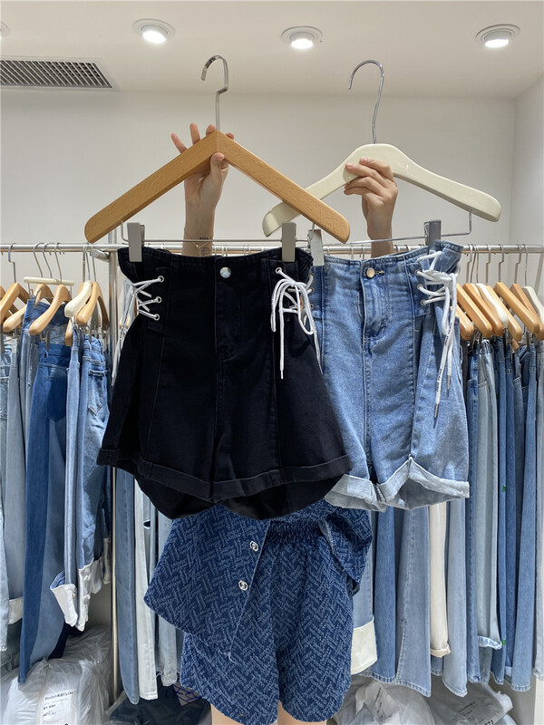 [o not 1] niche design bandage high waist denim shorts w507# LSW