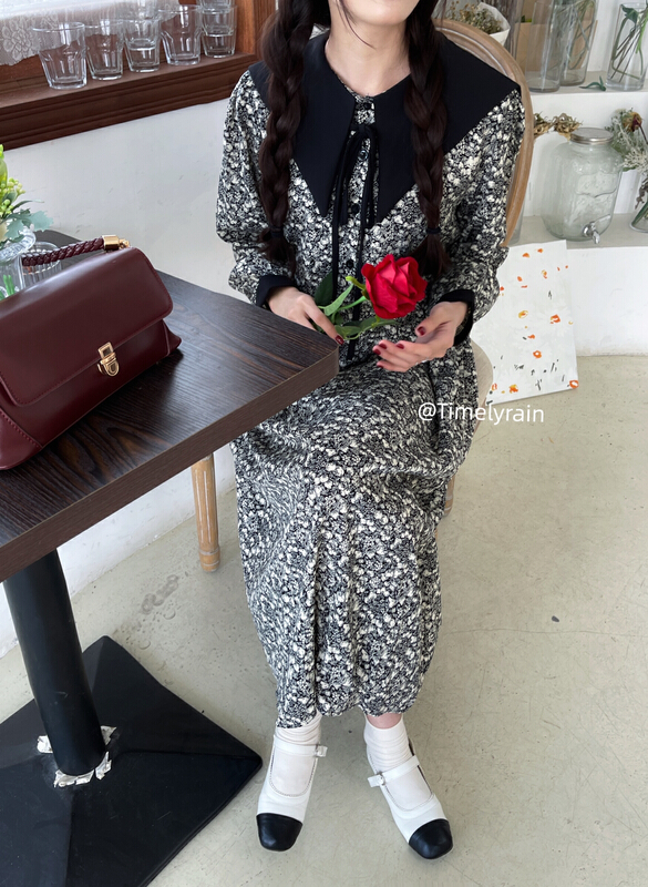 goods in stock! New year in early spring! [timely rain] Han Feng ins Vintage Lapel loose and versatile waist tight thin dress 02050# jhy